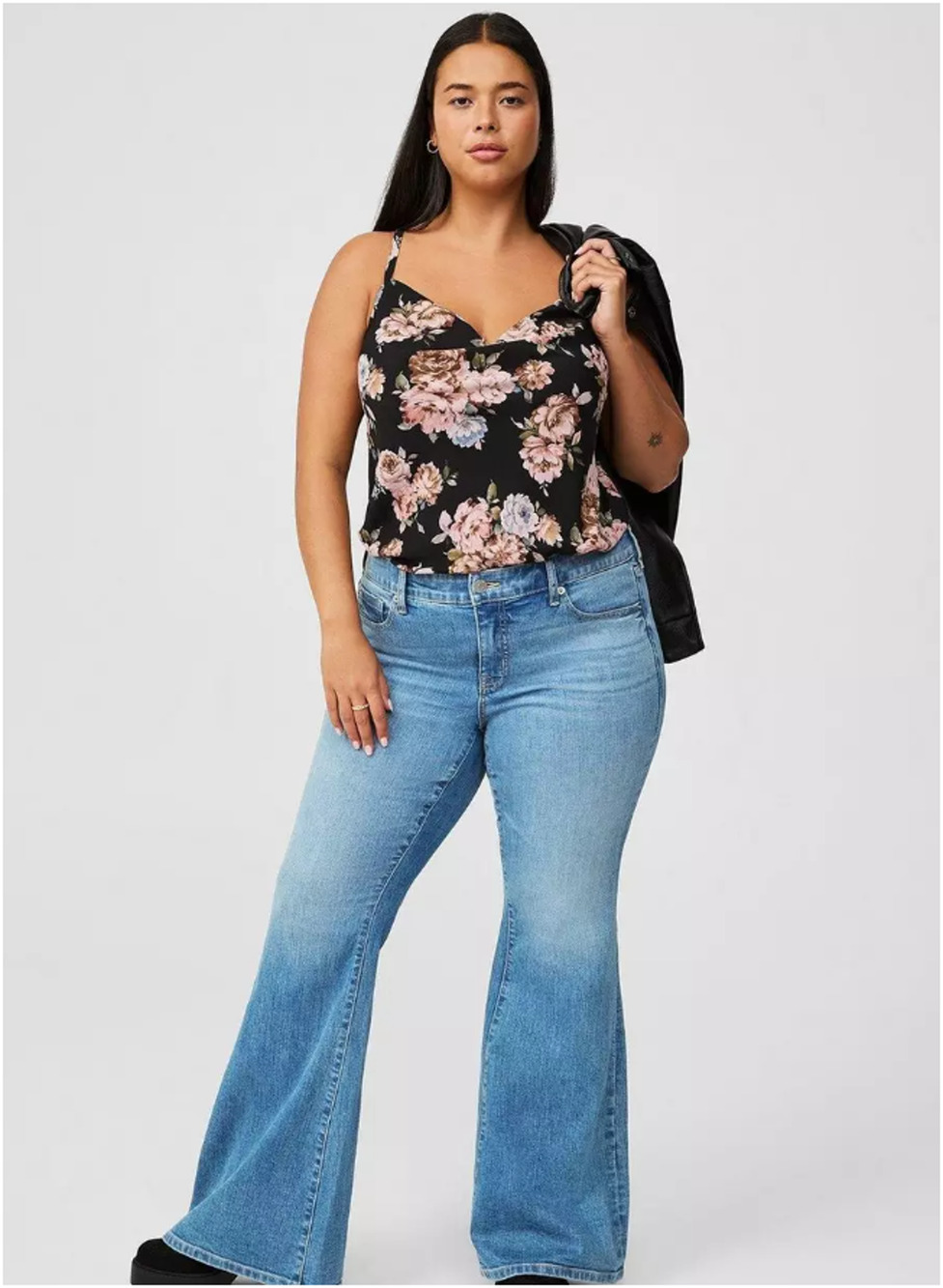 Torrid Studio Crepe De Chine Top Womens 0X Black Floral Cowl Sleeveless Boho